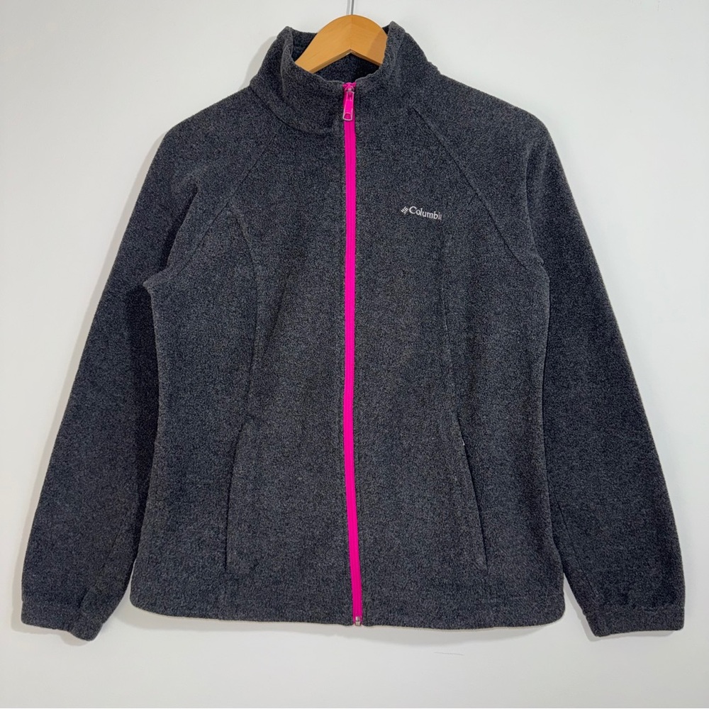 Columbia Gray Fleece Jacket Pink Zip Soft Warm Full Zip Size Medium